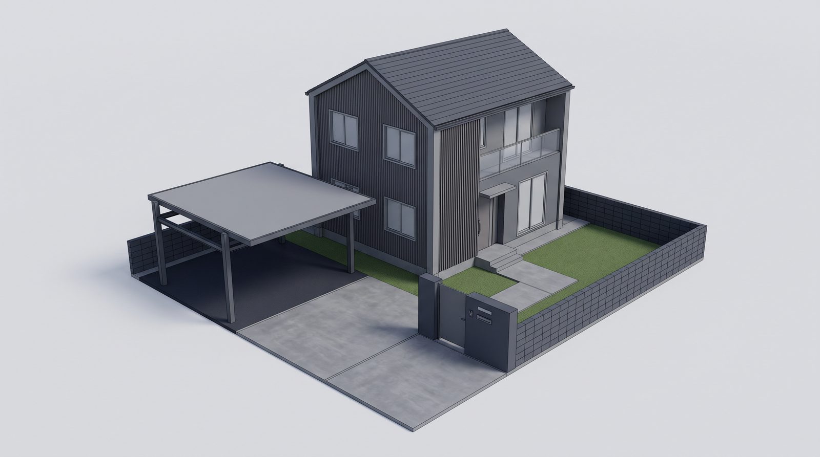 外構の3Dモデルのイメージ（実際の画面ではありません）